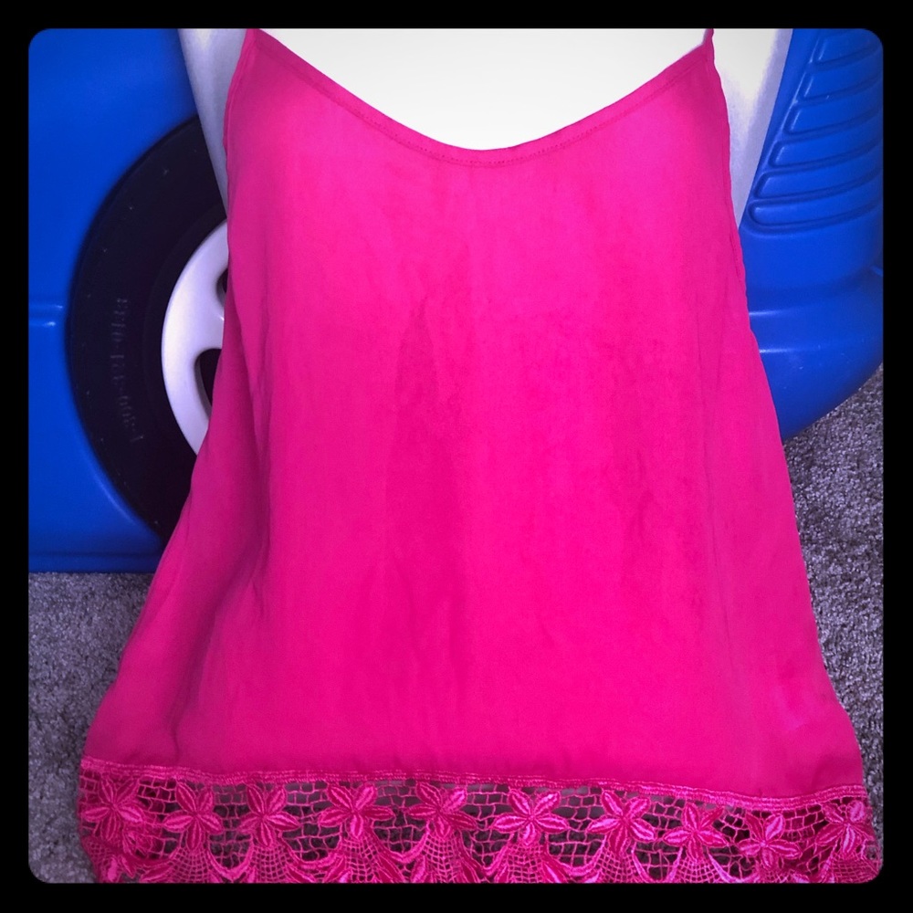 Worn once hot pink with fringe spaghetti strap